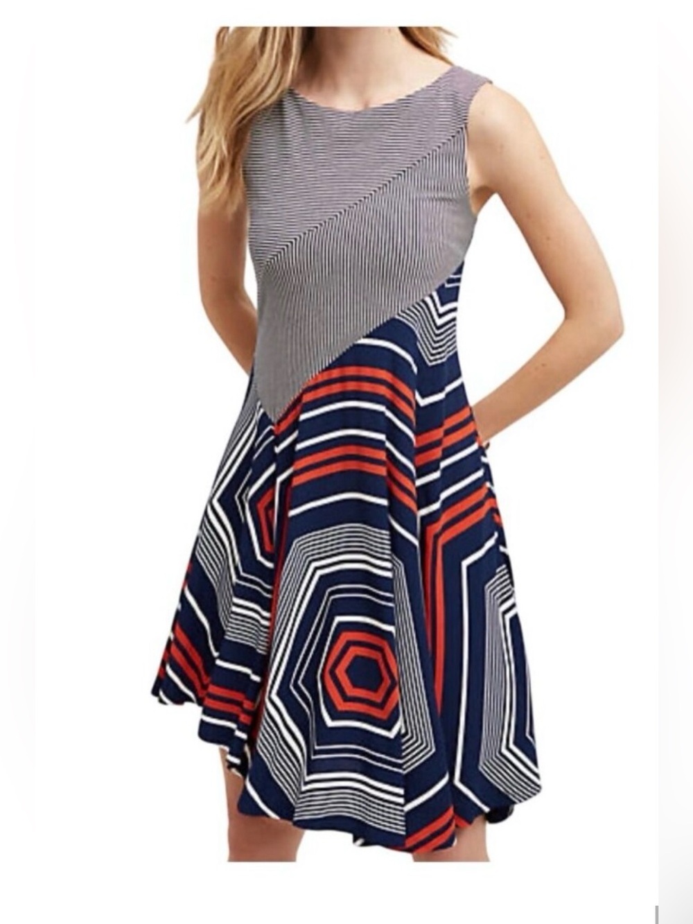 Maeve Cameron pull on dress navy red asymmetrical size small